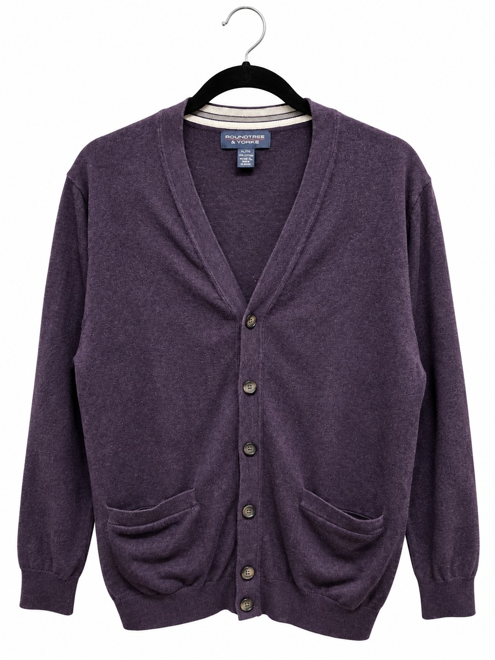 Roundtree & Yorke Men's Deep Purple V-Neck Button Cardigan